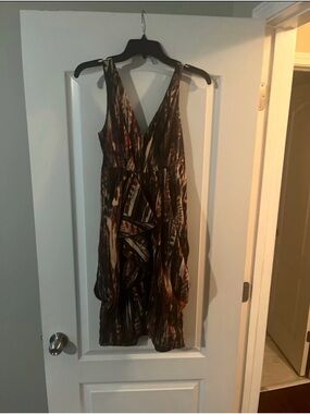 H&M Brown and Cream Abstract Midi Dress